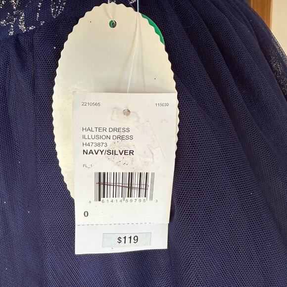 Social Code navy and silver sparkle halter illusion dress lined size 0 - Picture 14 of 15